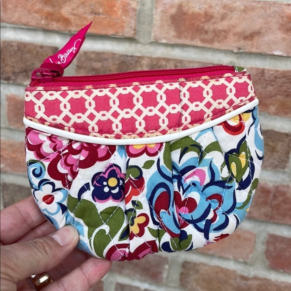 Vera Bradley Floral Coin Purse Pink Multicolor Floral Geometric Small Zippered